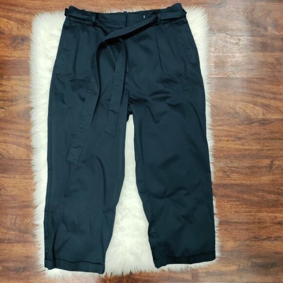 Brooks Brothers Navy Blue Cropped Preppy Paper Bag Pants Women's Size 12 NWOT - Picture 2 of 12